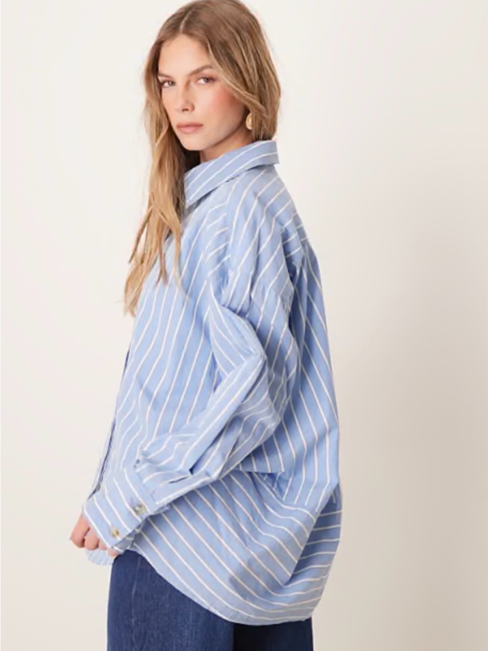 Free People We The Free Varsity Vibes Blue Button-Front Shirt - Picture 3 of 9